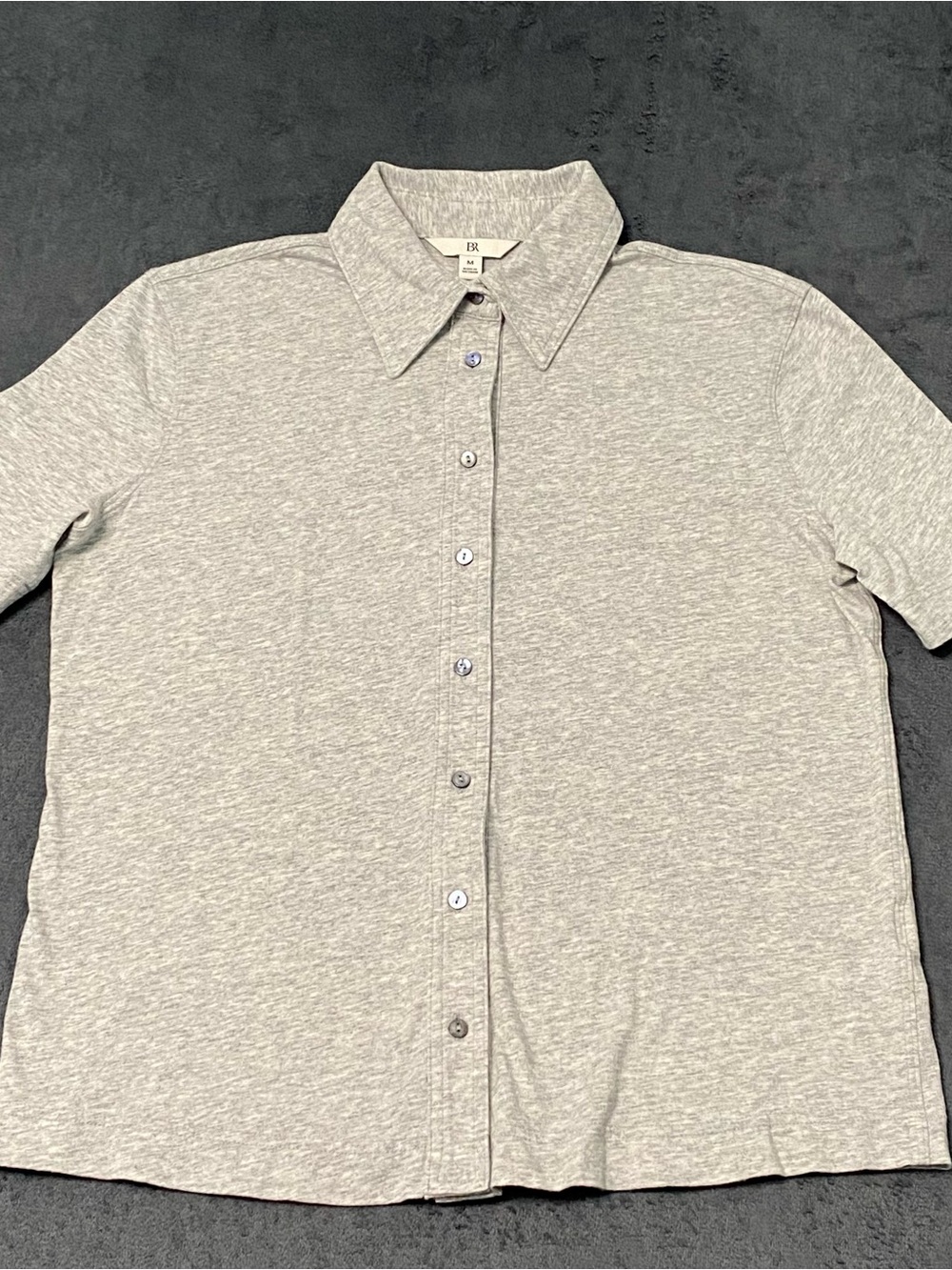 Banana Republic Shirt Womens M Gray Silky Cotton Button Down Short Sleeve Top